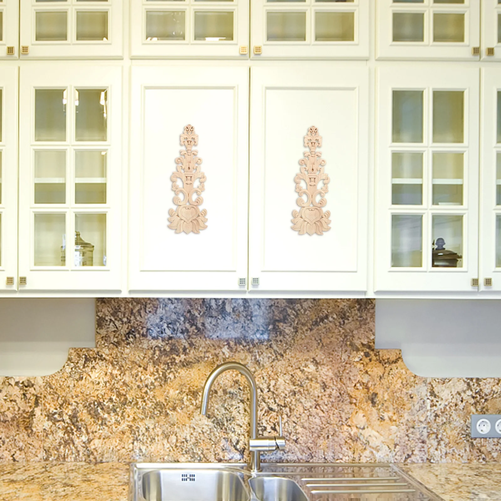 

2pcs European Style Decorative Cabinet Door Wood Applique Retro Carved Onlay For Home Decor Diy Craft Wooden Decal