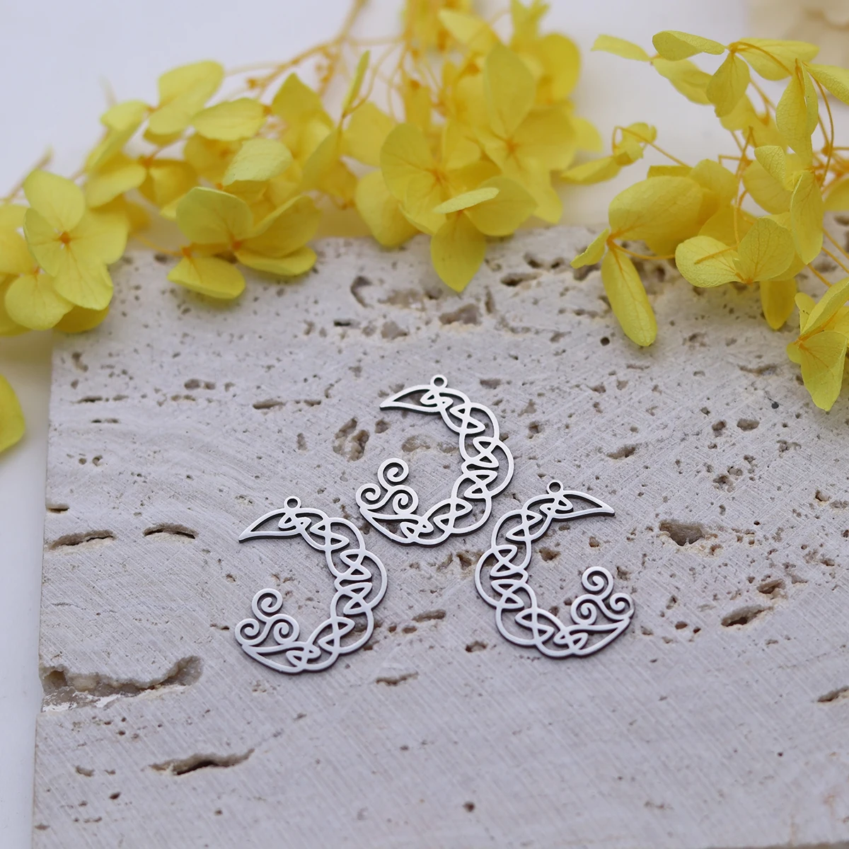 3 قطع الفولاذ المقاوم للصدأ دوامة الساحرة عقدة التمائم الهلال قلادة على شكل قمر سحر لصنع المجوهرات قلادة أقراط DIY اليدوية #3