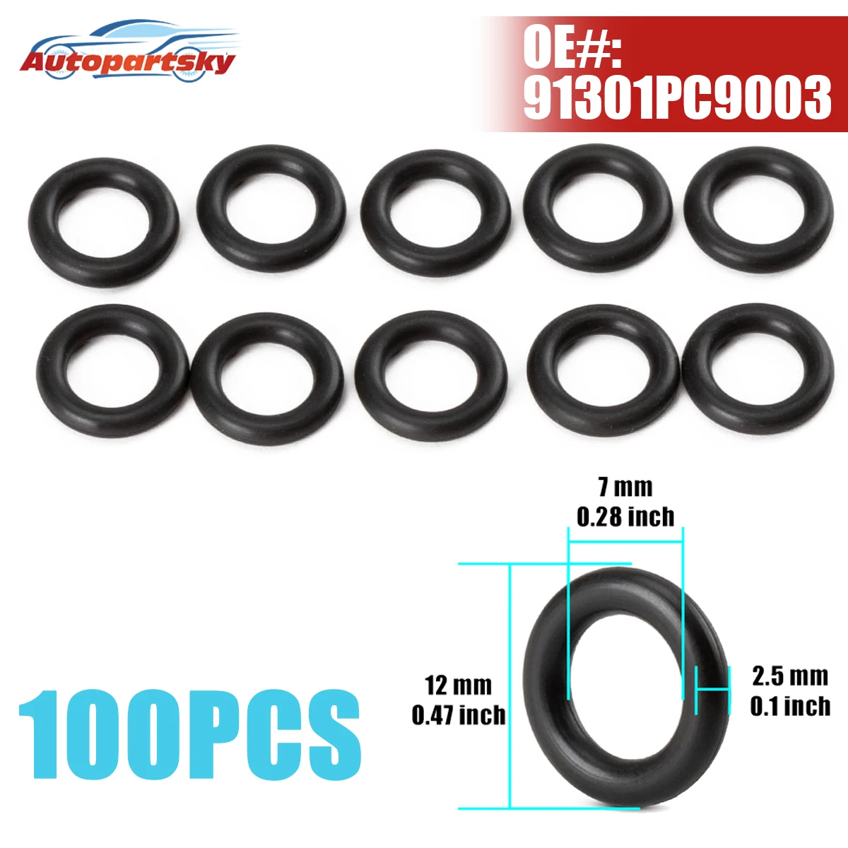 

100PCS 7.7X2.3 O-Ring Solenoid 91301PC9003 91301-PC9-003 for Honda ACCORD 1983-2019 CIVIC Element Pilot Acura TSX TLX CRX MDX