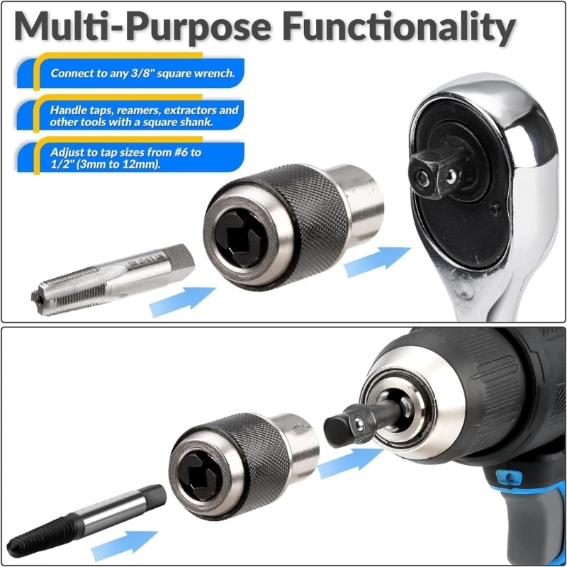 

2Piece Adjustable Tap Socket Set Precisions Threading Tool Tap Sleeve Holder for Square Wrench Hand Tool