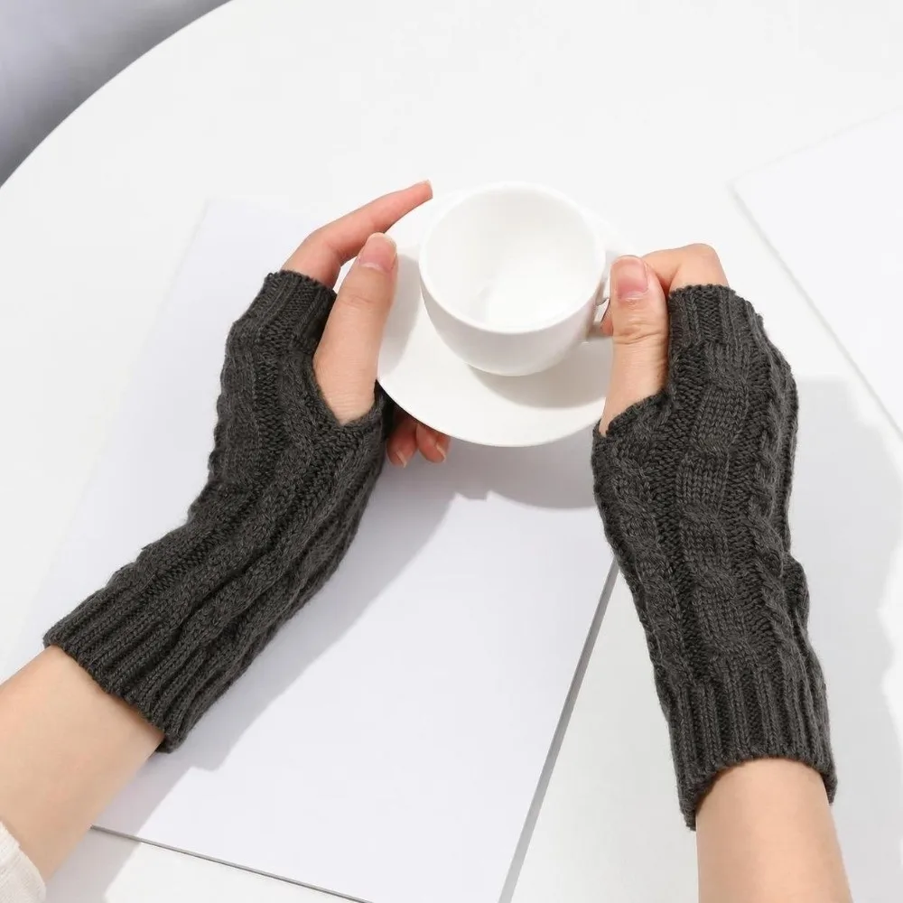 Women Girls Arm Warmers Fingerless Gloves Thick Warm Twist Long Knitted Gloves Elastic Button Mitten