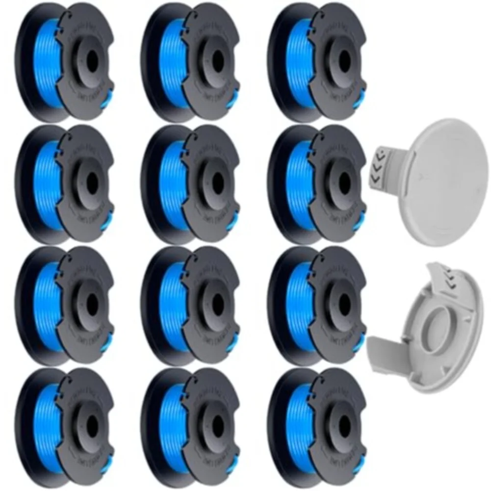 AC14RL3A Lawn Trimmer Replacement Spools - 12 Spools 11 ft Length 0.065 in Diameter Nylon Line with 2 Covers for Consistent Feed