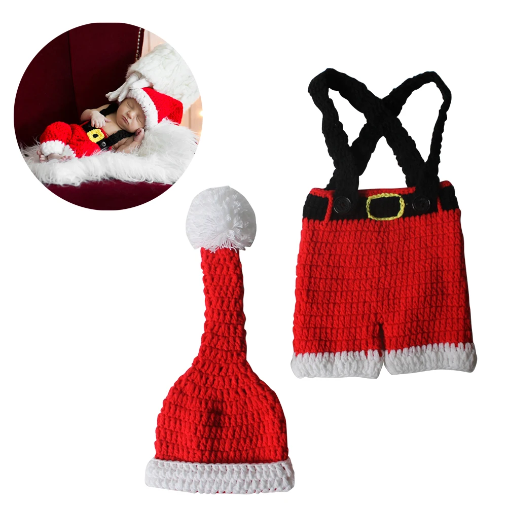 

Christmas Theme Woven Baby Clothes Set Soft Warm Festival Costume 0-6 Months Photography Props Cozy Fabric Hat Pants Kit