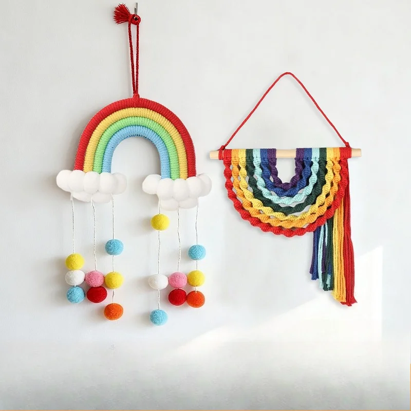 Mine Handmade Rainbow Cloud Tassel Woven Tapestry Homestay Bedroom Living Room Rainbow Tapestry Decor Hanging Ornament