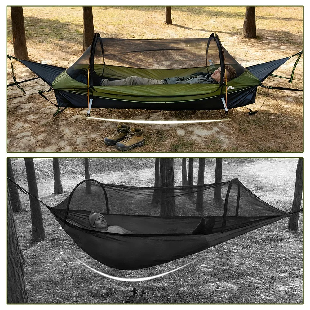Night Cat Flat Lay Hammock Tent with Mosquito Net Sleeping Air Pad and Waterproof Rainfly for 1 Person Backpacking Hiking Camping Lightweight 330LBS 87x28x19in image 3