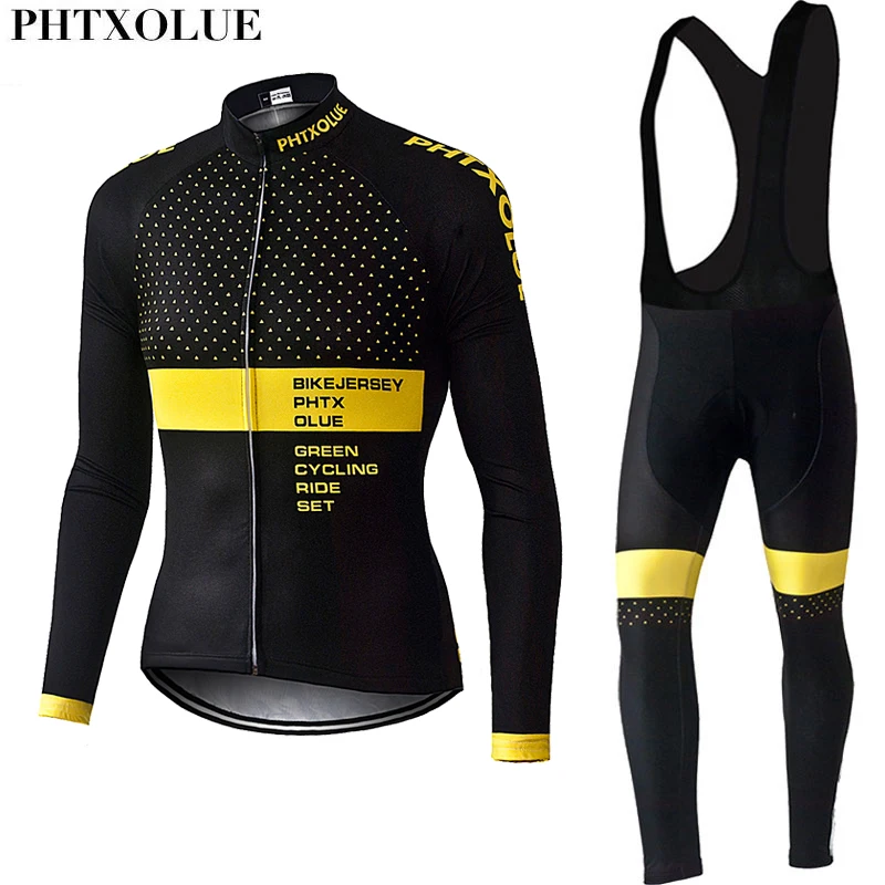 Phtxolue Cycling Set Men Cycling Clothing Bike Clothing Breathable Anti-UV Bicycle Wear Long Sleeve Cycling Jersey Sets Kit