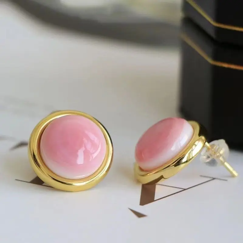 Fresh Art Style Pink Enamel Round stud earings New in high-level Cute Small earrings for women Minimalist style Party Jewelry