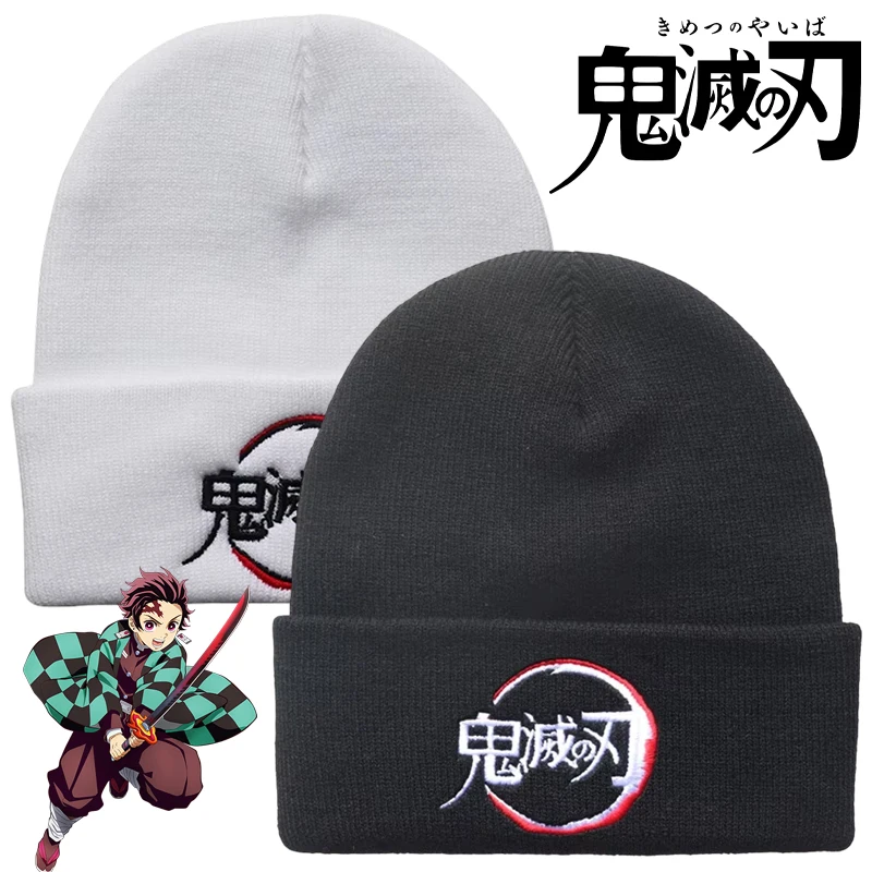 Anime Dämon Slayer Gestrickte Hüte Winter Woolen Hut Für Männer Frauen Im Freien Wärme Gestickte Mützen Stricken kappe Hip Hop Skullies Kappe