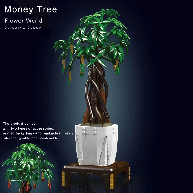 

Plant Money Tree Building Blocks "Cash Cow" Bonsai Potted Plant Collect Model Decoration Bricks Set Toys Holiday Gift For Girls