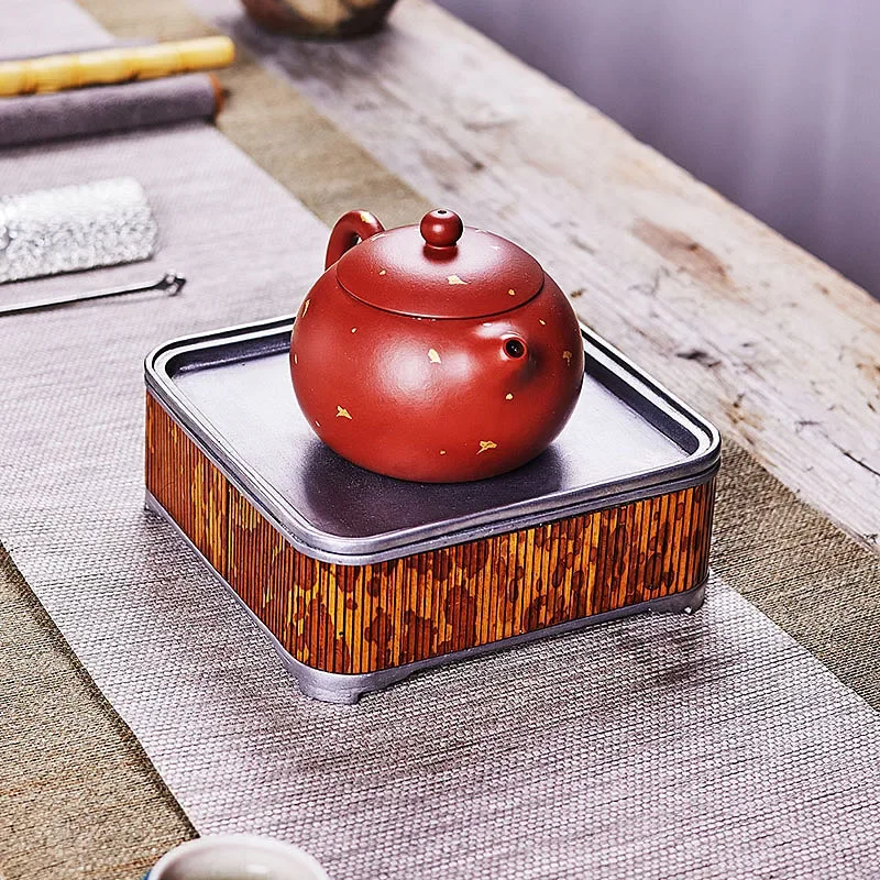 Ancient Tin Pot Bearing Retro Mottled Bamboo Water Storage Bamboo Tea Tray Small Tea Table Kung Fu Tea Set Square Pot Tray