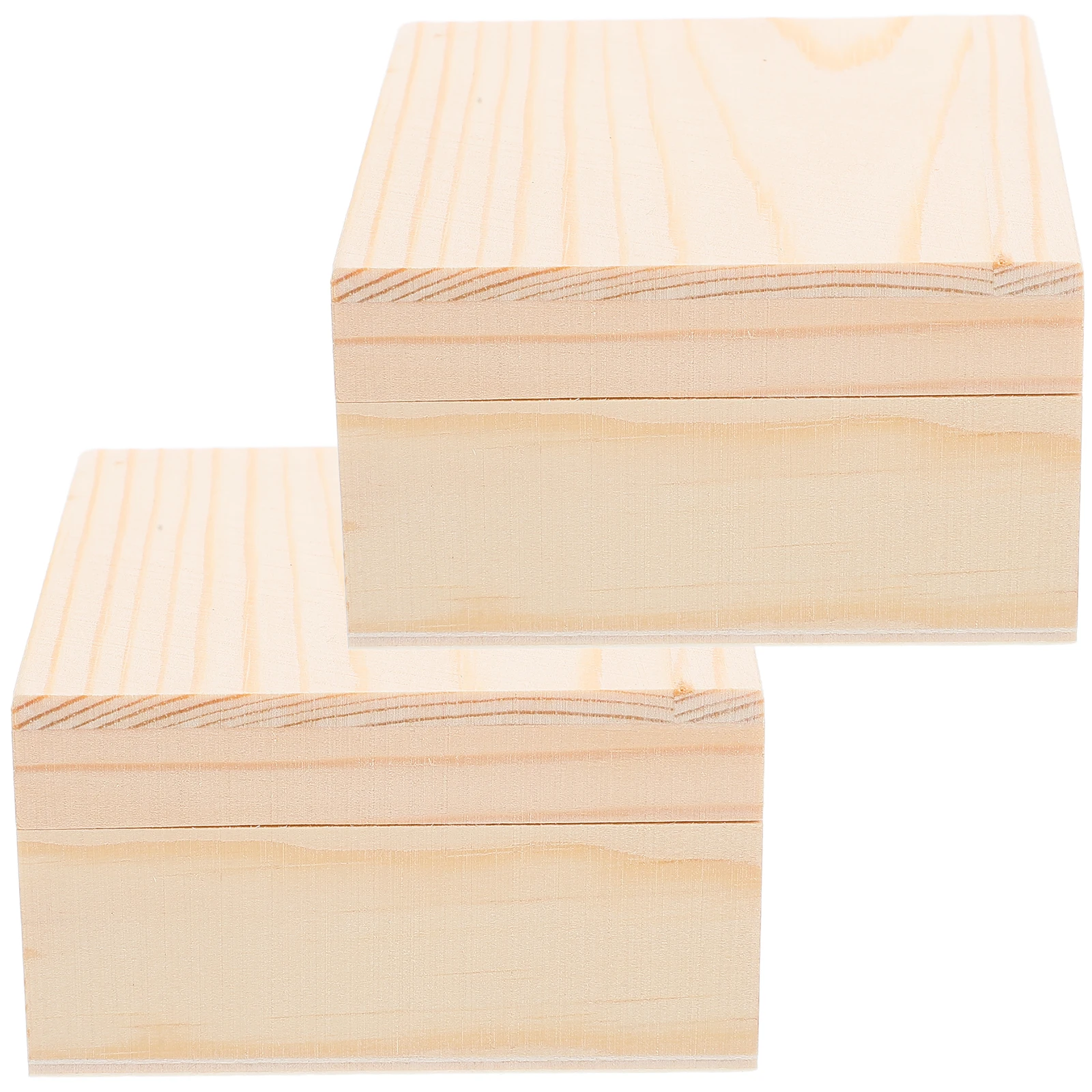 

2pcs Mini Unfinished Wood Box For Diy Craft Small Blank Jewelry Storage Case Natural Pine Wooden Gift Container