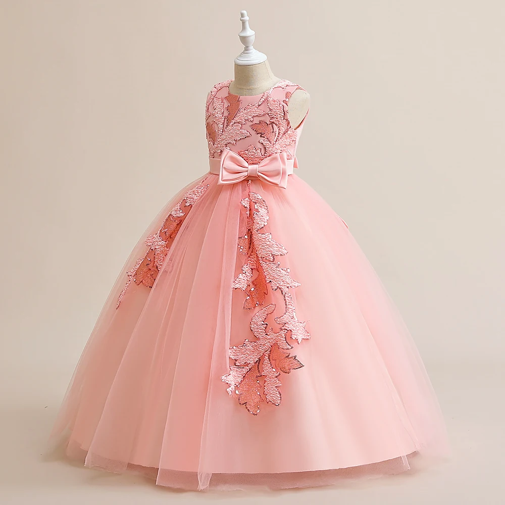 

Princess Piano Performance Wedding Pink Costume Birthday Girls Party Dresses 2 Colors 120cm-170cm Children Dress