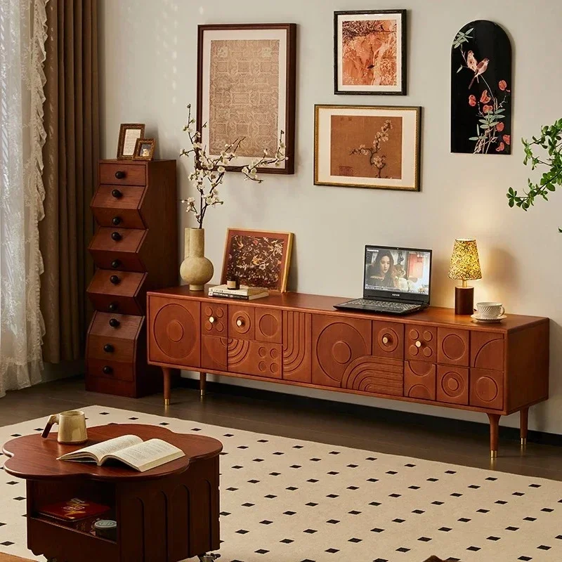 French antique TV cabinet storage locker small apartment household solid wood coffee table TV cabinet combination