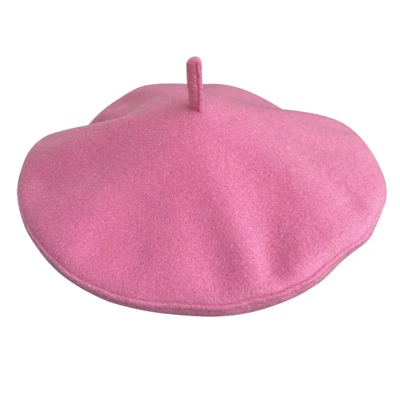 Hight Quality Sweet Wool Blend Beret Winter Spring Caps for Women Lovely Pink Painter Hat Flying Saucer Hat Sombreros De Mujer