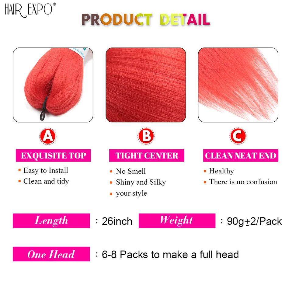 Trenzas fáciles sintéticas de 26 pulgadas, pre-estiradas, coloridas, jumbo, ombre, yaki, largas y lacias 4