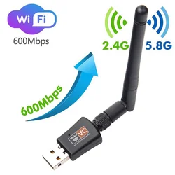 Двухдиапазонный USB Wi-Fi адаптер 600 Мбит/с AC600 2,4 ГГц 5 ГГц Wi-Fi с антенной ПК Мини компьютер сетевая карта приемник 802.11b/n/g/ac