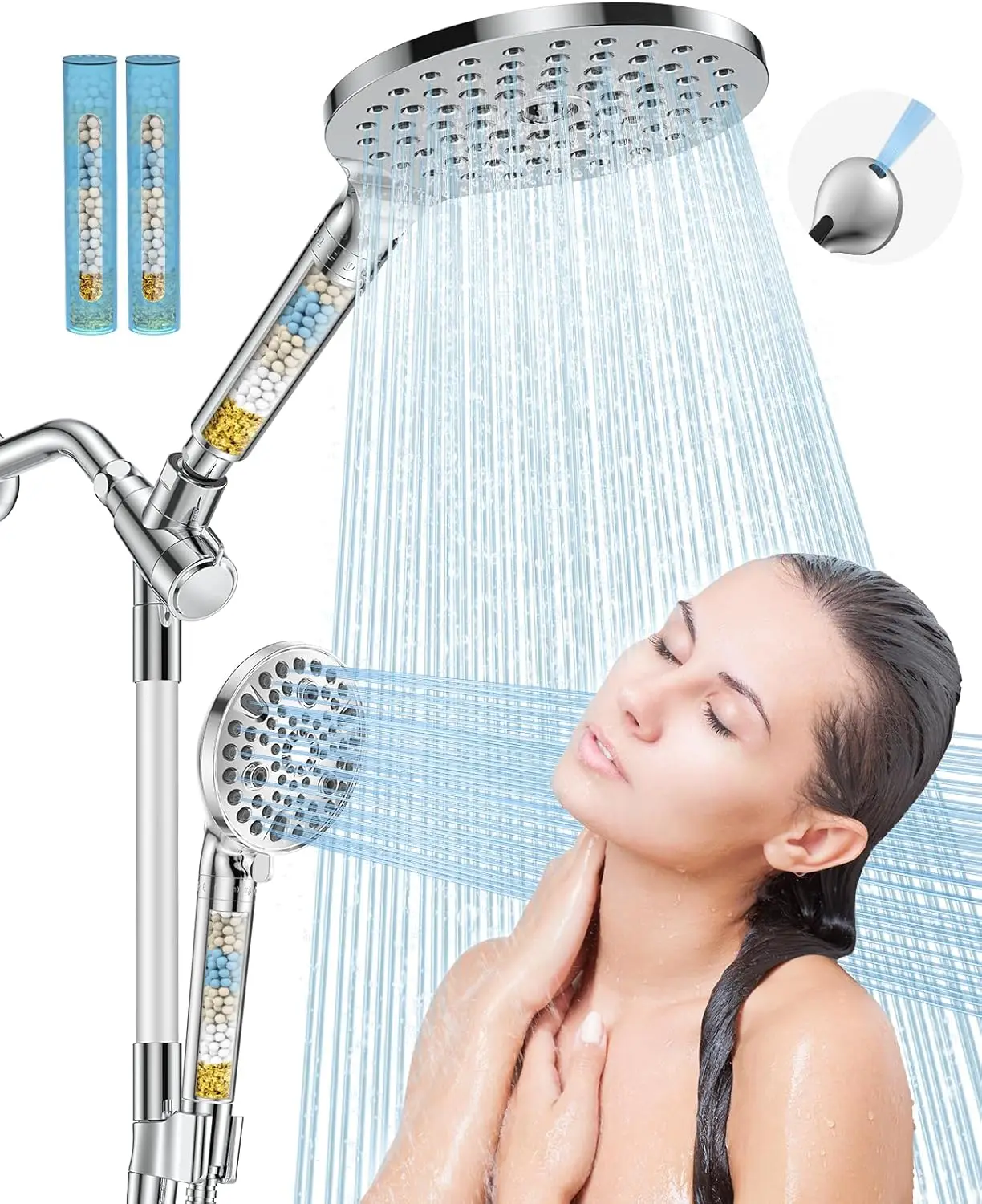 

Dual Filtered Handower Combo with 15 Modes, Removes Chlorine for Skin and Hair Care in Modern Chrome