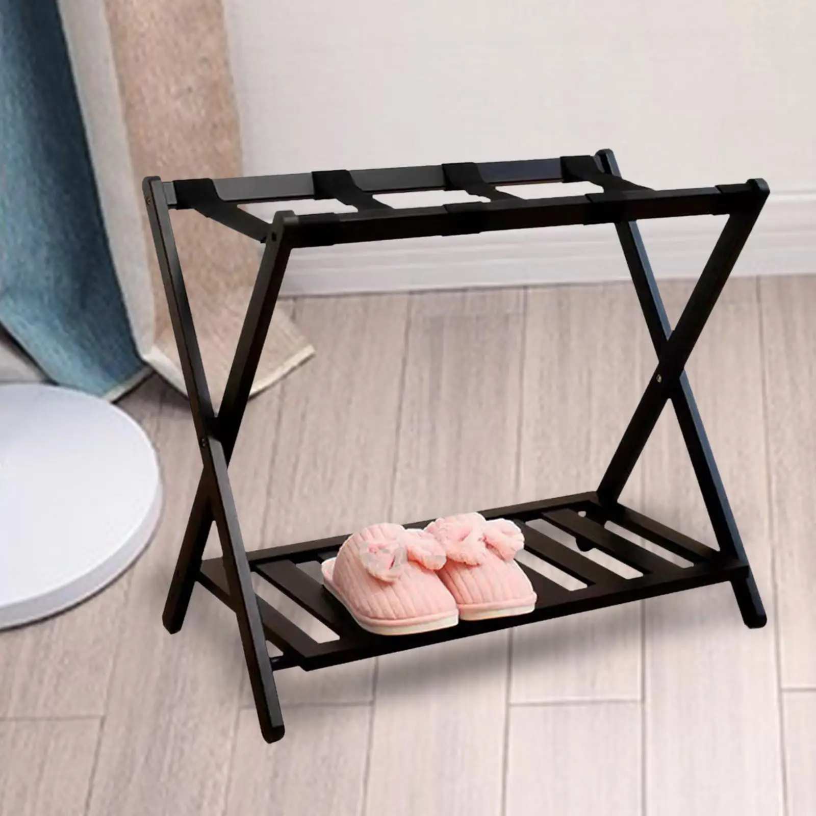 Luggage Rack Floor Standing with Shoes Shelf Suitcase Stand for Hotel Travel Home Heavy Duty Extra Wide Shelf Shoes Guest