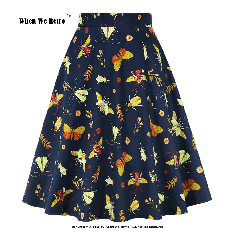 

Y2k Blue Forest Insects Print Women Swing Skirt Vintage Gothic Party A Line Midi Skirts Summer Rockabilly Skater Jupe VD0020