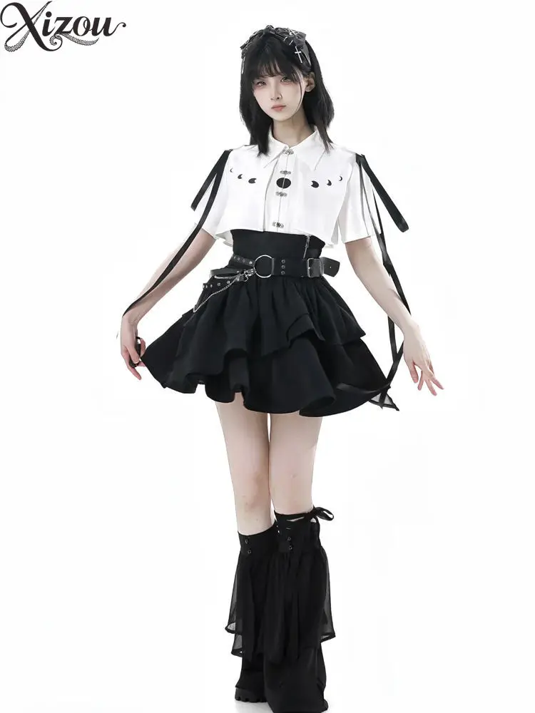 ชุดลําลองผอมวัฒนธรรมย่อยสาวเสื้อแขนสั้นกระโปรงสั้นชุดแฟชั่น Y2k สไตล์ 2 ชิ้นชุดสตรี Outfits