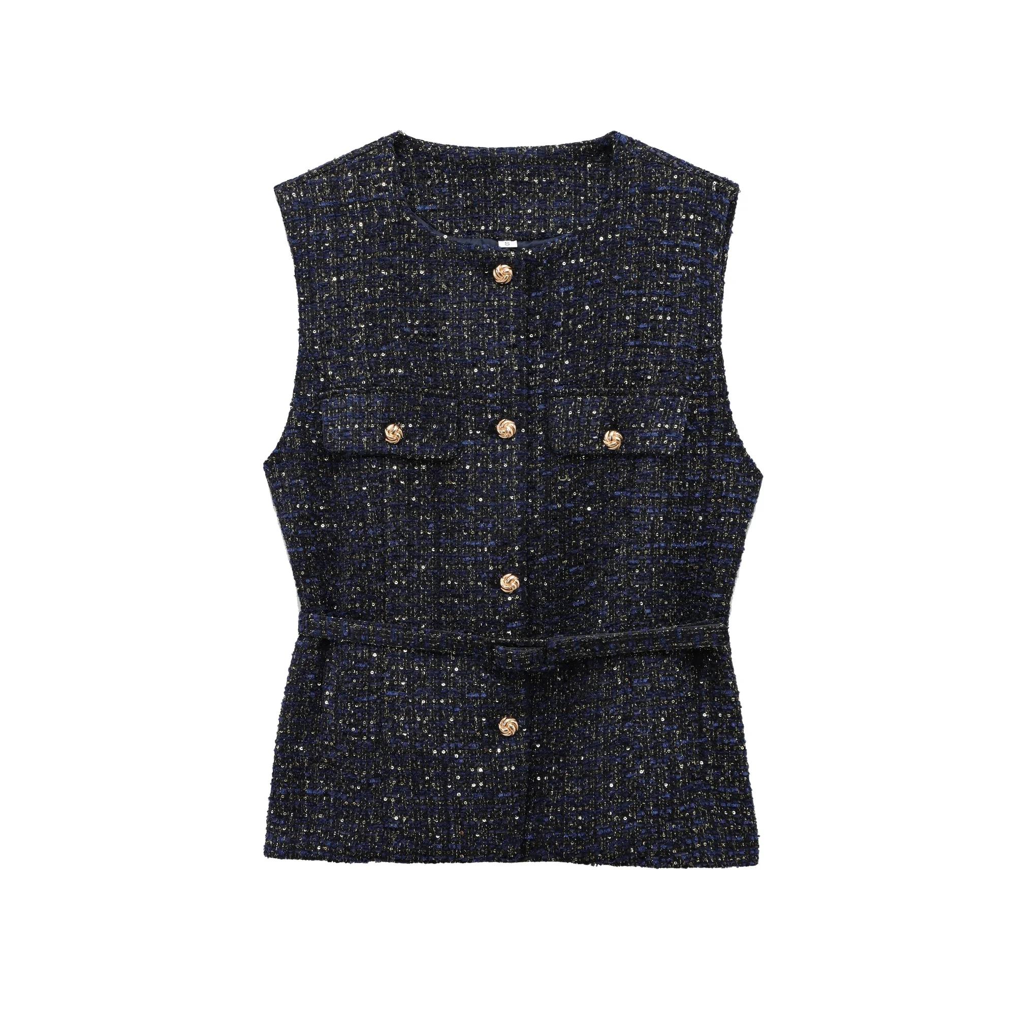 

Spring Summer Women's Jackets Cropped Tweed Sleeveless Vest Women's Clothing Off Shoulder New Coats and Jackets 2132728
