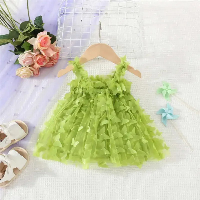 (0-3 Years Old) Summer Baby Girl with A Net Full of Butterflies, Suspender Dress, Cute Princess Dress Girl