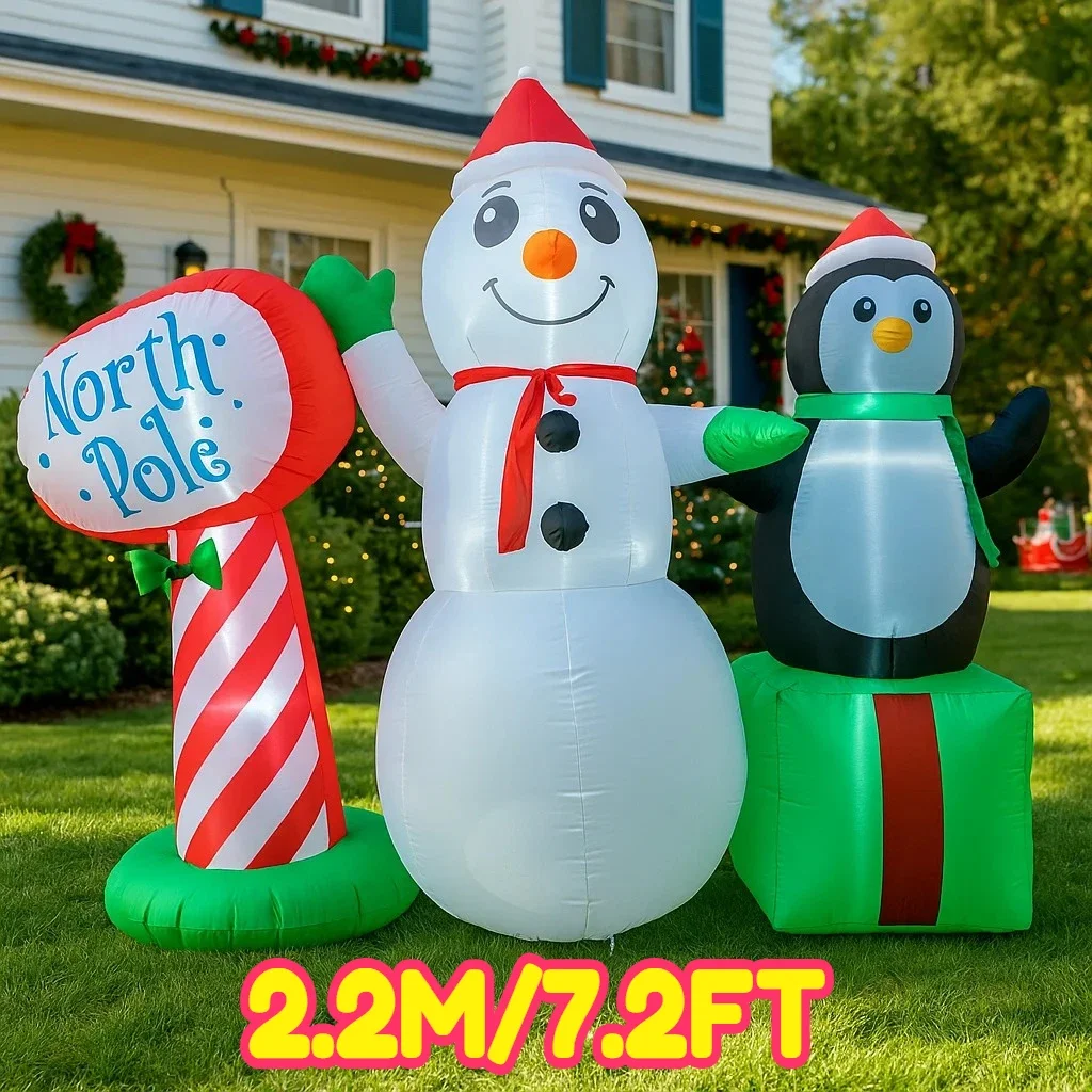 2,2 M/7,2 pies muñeco de nieve inflable pingüino poste Norte luces LED decoración del hogar juguetes patio adornos de Navidad suministros de decoración al aire libre