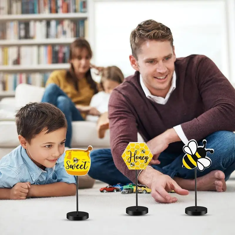 Деревянная вывеска в виде пчелы, 3 шт., соты, настольный деревянный декор, настольный домашний декор, деревенский деревянный фестиваль пчел, стоячие блоки, украшения