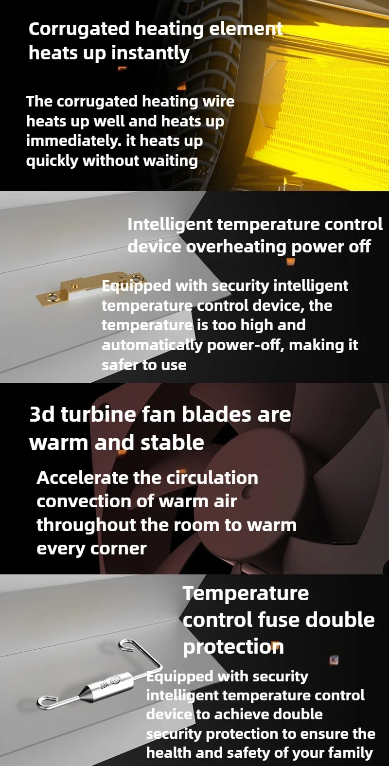 500W Small Electric Heater Desktop Heater Room Heating Office Quick Heating Hot Air Fan PTC Household Heater Low Noise