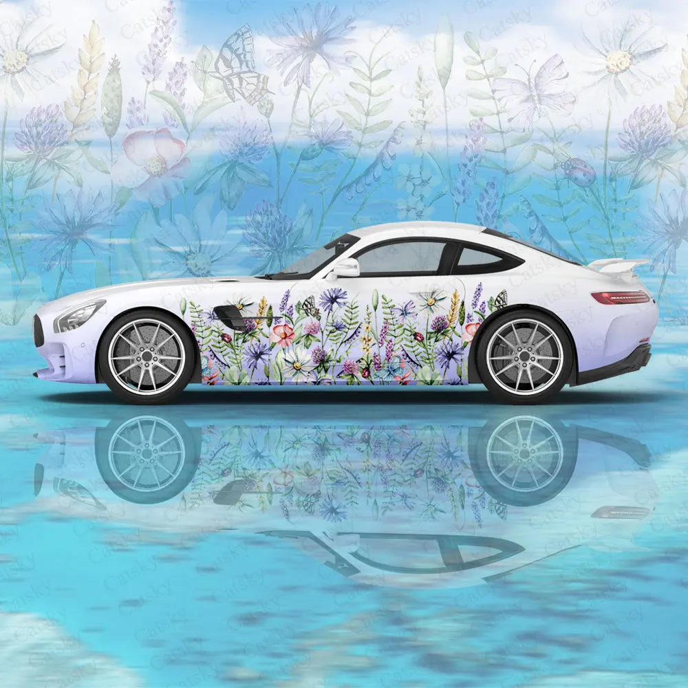 

Floral Grass Butterfly Car Side Sticker Decoration, PVC Waterproof Scratch Resistant Decal, Car Protection, Auto Accessories Gif