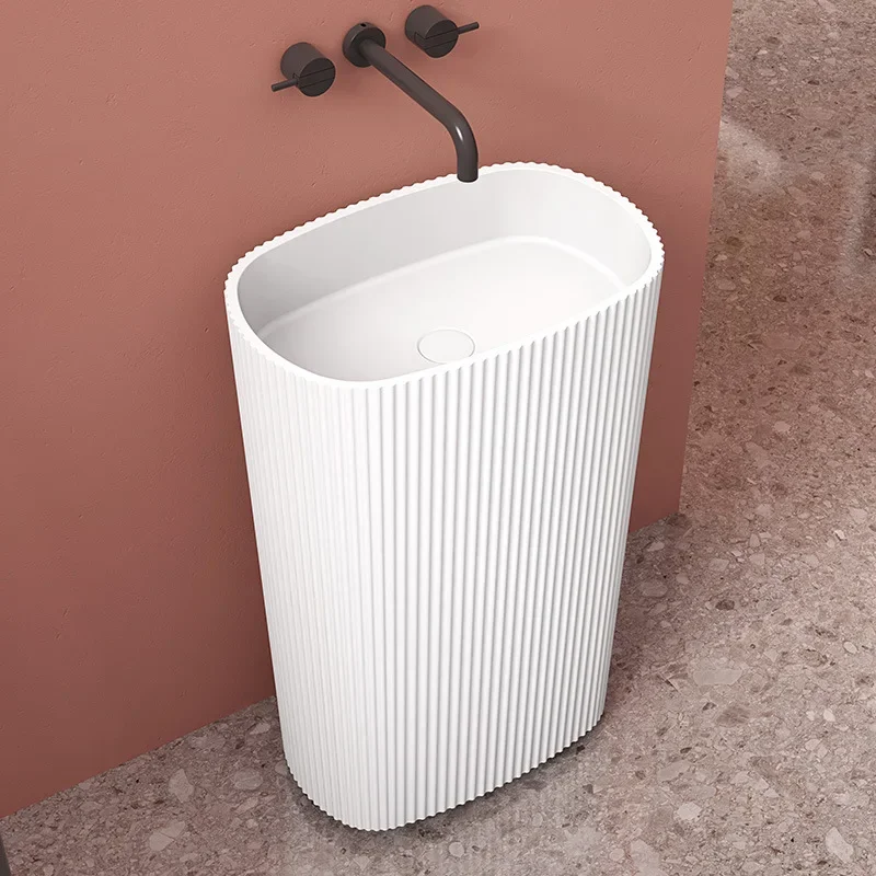 Artificial stone column basin Wave stripe floor-to-ceiling bathroom Small apartment column basin Face wash hand basin