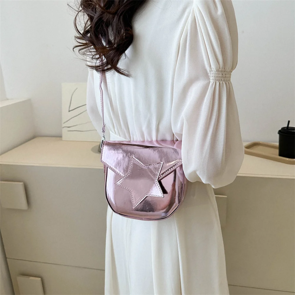 Laser Silver Small Handbag Fashion Purse For Women Simple Stytlish Soft Pu Leather Sling Shoulder Bag 2023 Female Crossbody Bag