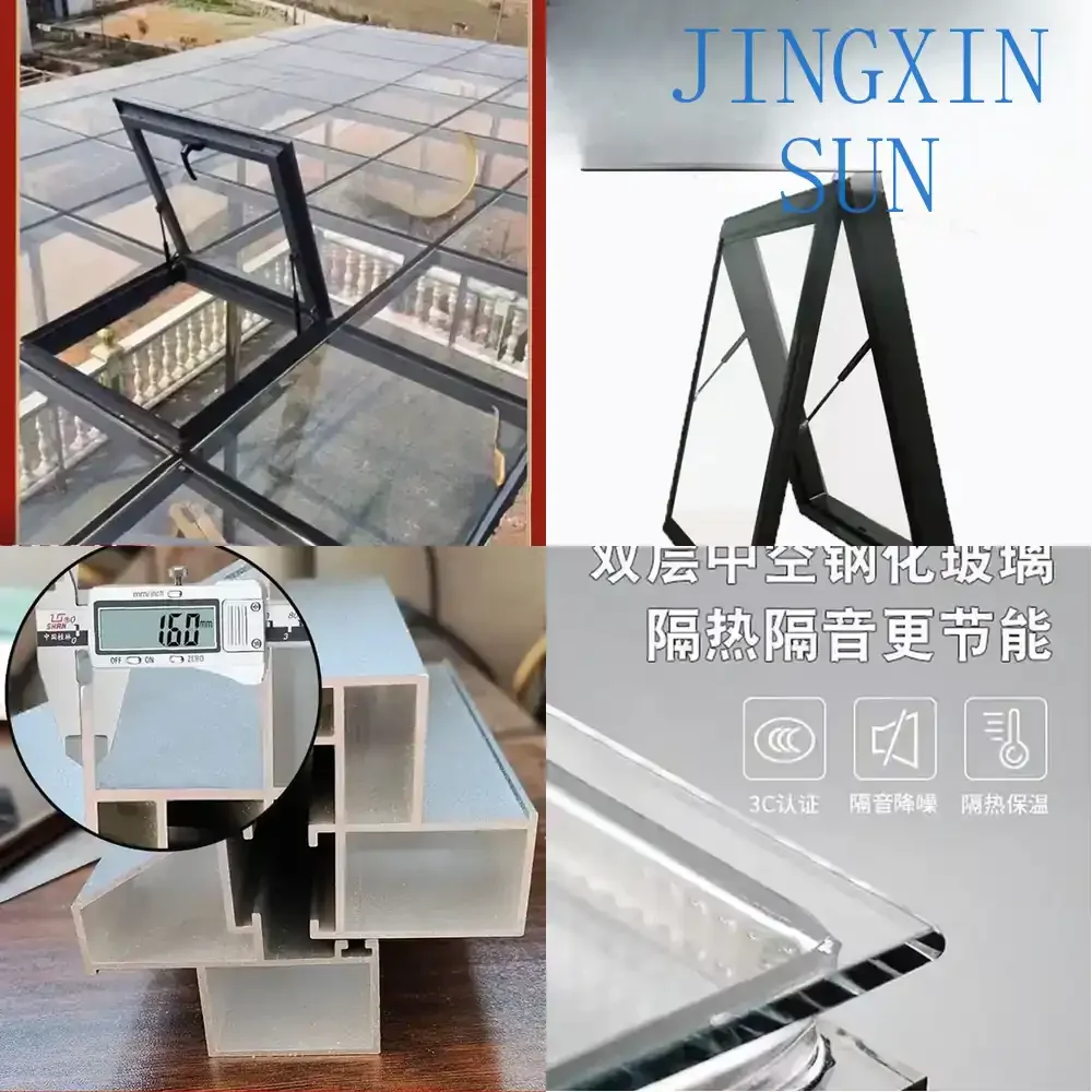 Thickened Aluminum Alloy Electric Skylight Roof for Sun Room Manual Shading System for Basement Cement Table Oblique Roof