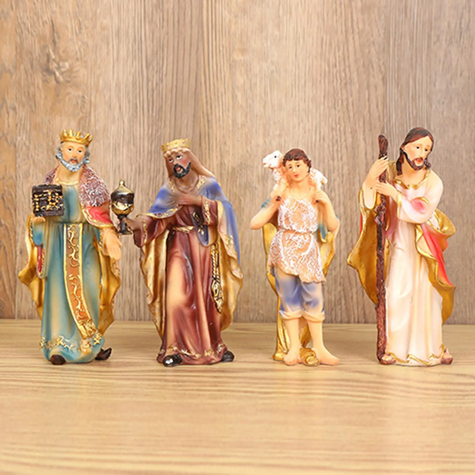 11 Pieces Miniature Nativity Birth of Display Small Manger Hand-Painted Christmas Nativity Figurine for Church Room Office