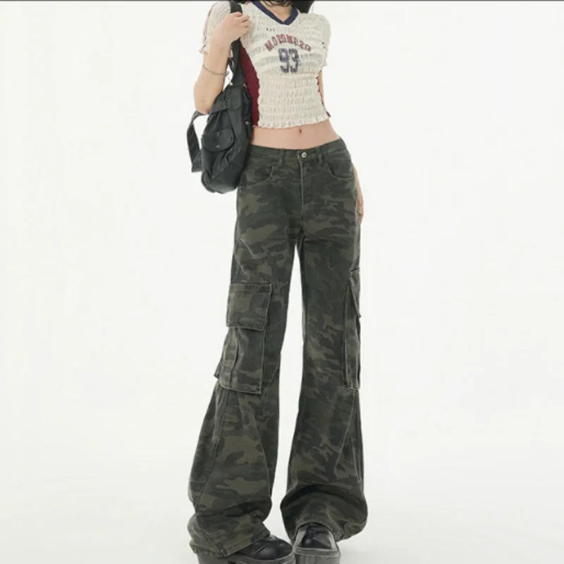 

Retro Camo Micro-La Jeans Female 2025 High Waist Loose Hip Hop Horn Work Pants