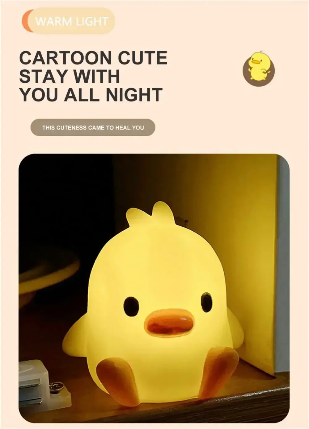 Creative LED Yellow Duck Desktop Desk Lamp with Soft Light and Atmosphere Bedroom Bedhead Night Light Mini Sleep Light