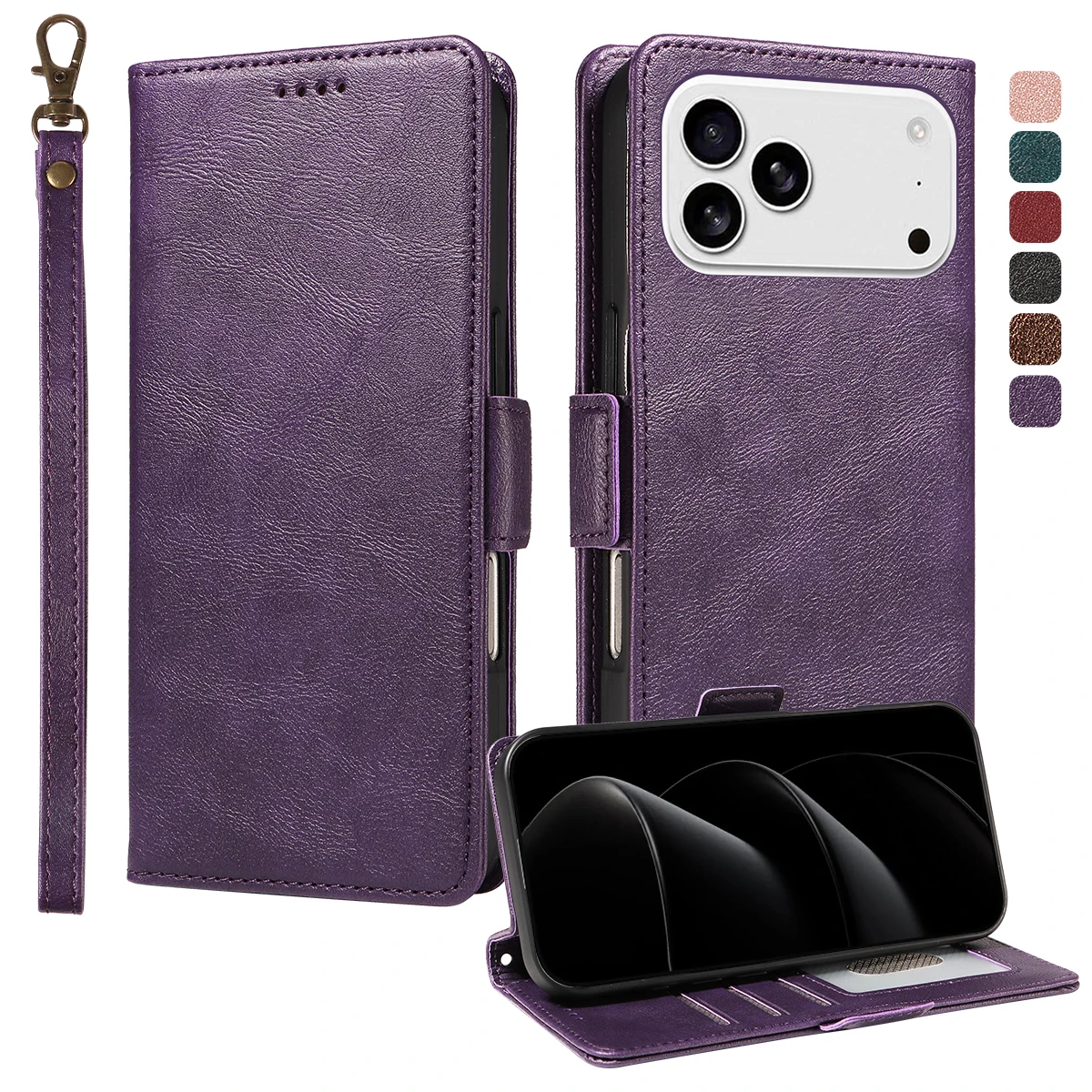 

Leather Phone Case IPhone 17 17Air 17Pro 17Promax Phone Case With Wallet Slot Side Buckle Anti-theft Brush Phone Case Anti Drop