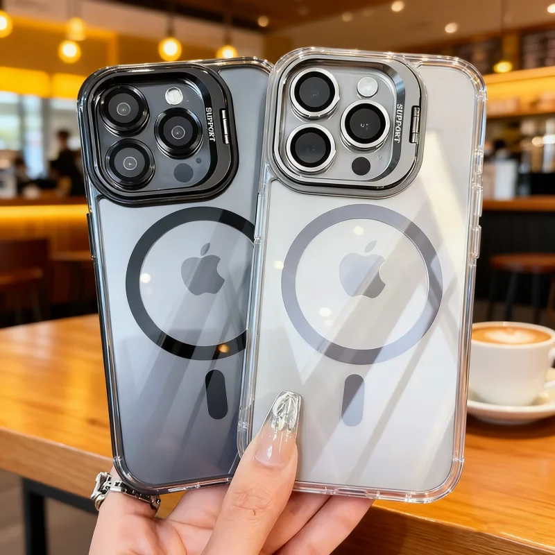 Luxo para magsafe caso de carga sem fio para iphone 17 12 13 14 15 16 pro max caso 16 17 pro magnético transparente duro capa traseira
