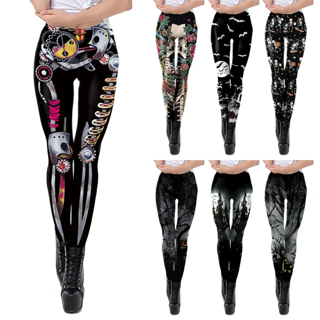VIP FASHION dorosłe Steampunk szkieletowe legginsy przygoda impreza z okazji Halloween spodnie letnie damskie seksowne obcisłe spodnie Streetwear dół