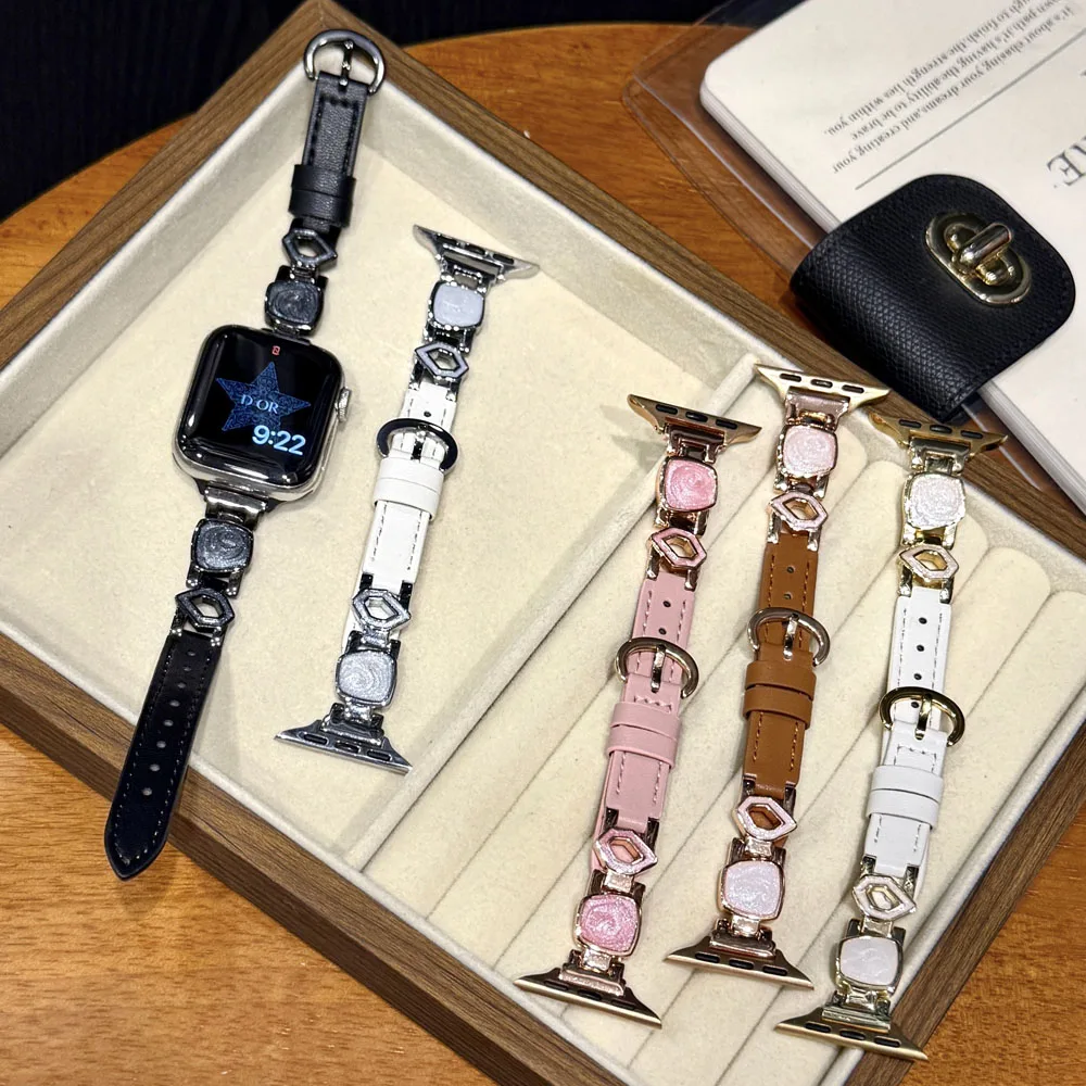 حزام جلدي نحيف لساعة أبل 41 مللي متر 40 مللي متر 38 10 46 مللي متر 42 مللي متر شريط معدني غراء لـ Iwatch 9 8 7 6 5 4 SE 45 مللي متر 44 مللي متر Ultra 49 مللي متر