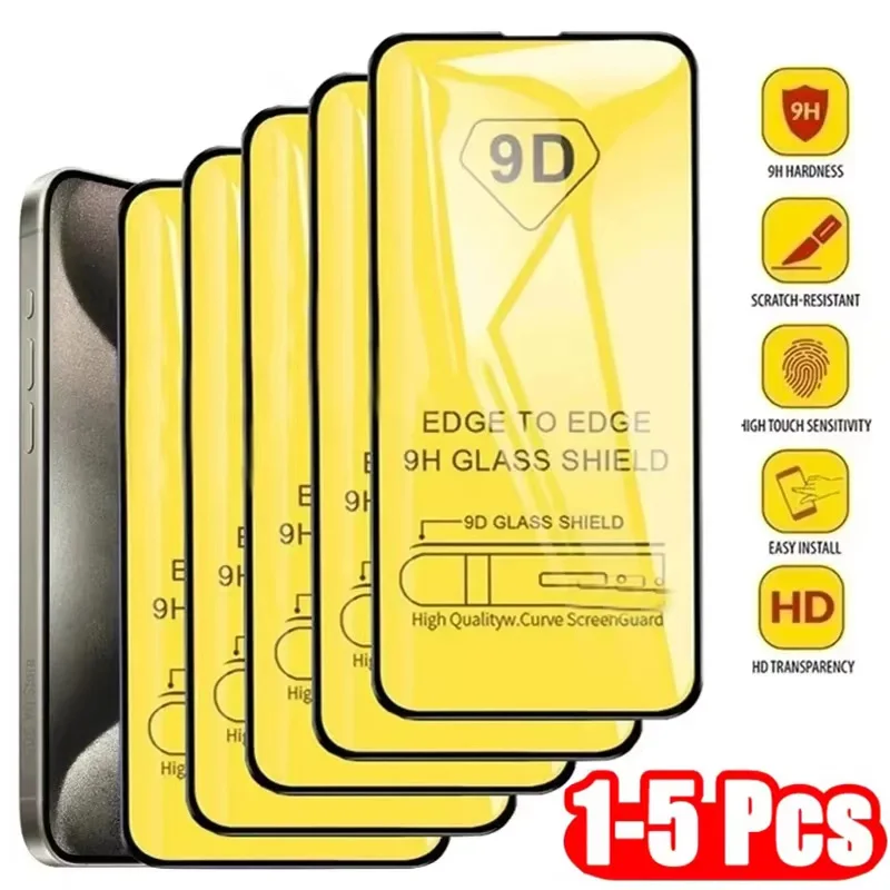 Protecteur d'écran 9D en verre trempé, 1 à 5 pièces, pour iPhone 17 Pro Max 17 Air iPhone 15 12 14 13 11 16 Pro Max X XR XS Max 14 Plus Mini