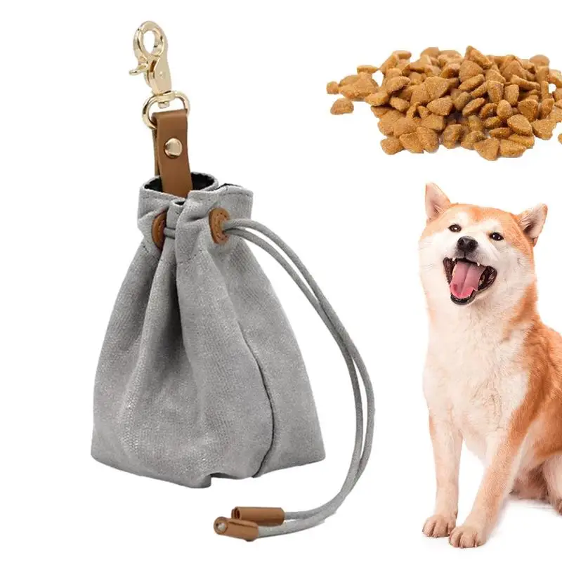 Canvas Dog Treat Bag Portable Waterproof Training Pouch With Drawstring Design And Metal Hook For Shopping Outdoor Climbing