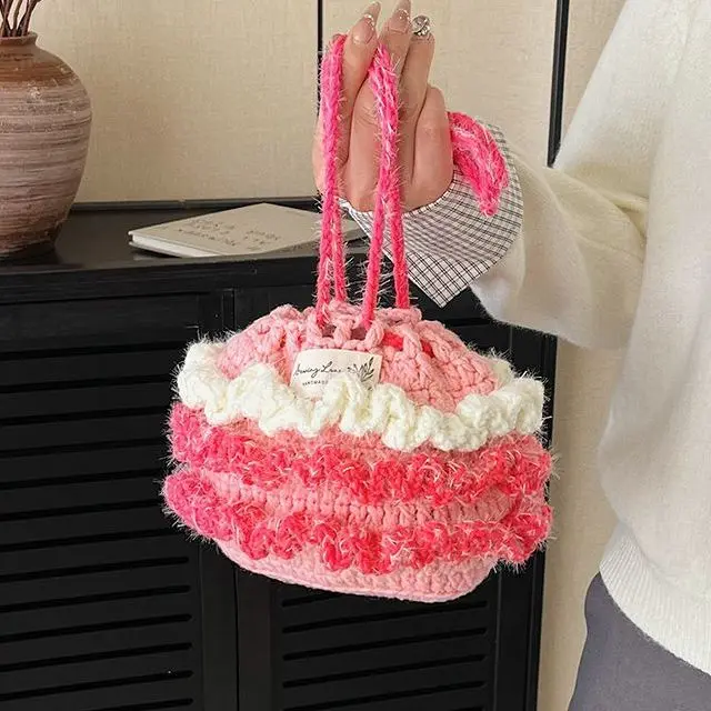 

Милая милая хлопковая тканая сумка, женская цветная компактная сумка на шнурке, женская индивидуальная креативная сумка подмышками 2025