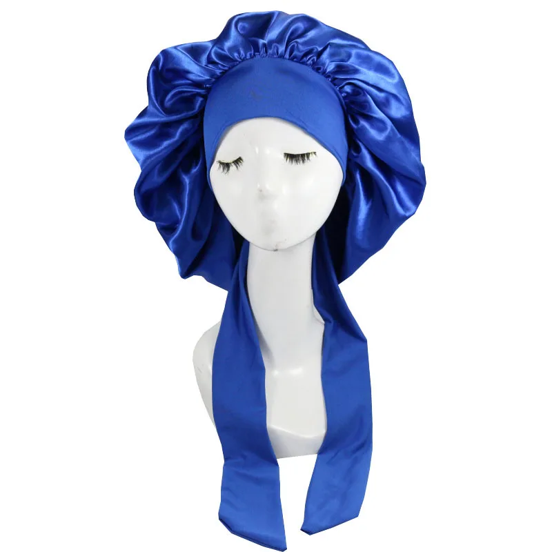 New Style Bandage Large Satin Nightcap High Elastic Nightcap Tie Bath Cap Bonnets for Women  Beanie