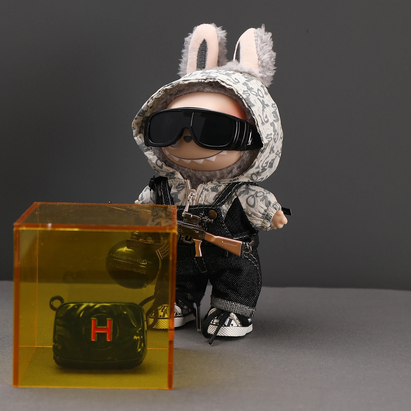 مجموعة تروس تكتيكية بتصميم أصلي على طراز PUBG - ملابس دمى Labubu مقاس 17 سم، ملابس قابلة للاستبدال لوضعية واقفة