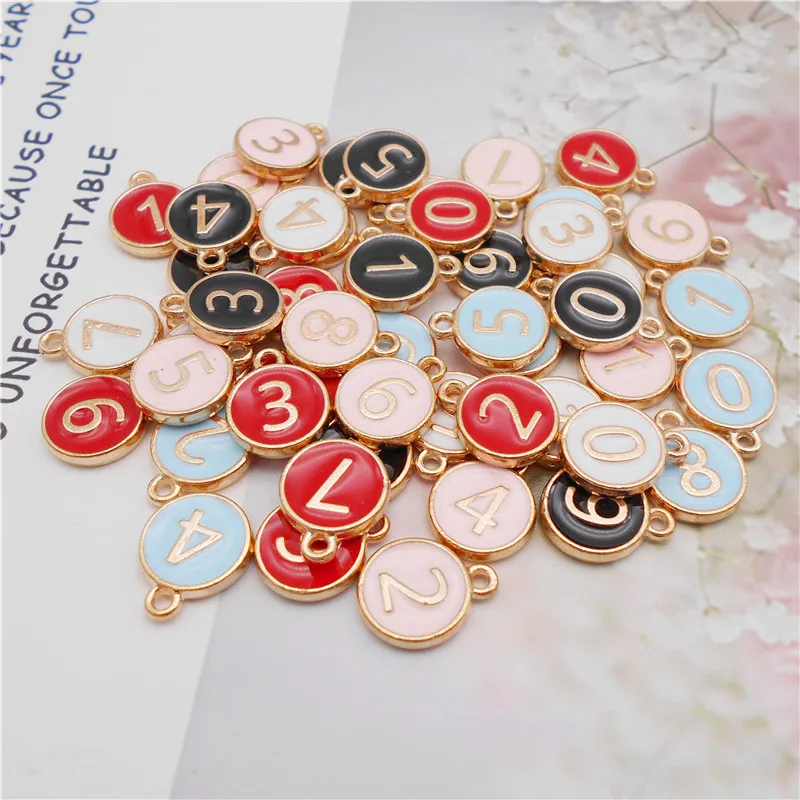 Julie Wang 10/50PCS Tiny Enamel 0-9 Arabic Number Charms Double Sided Pendants Alloy Bracket Necklace Jewelry Making Accessory