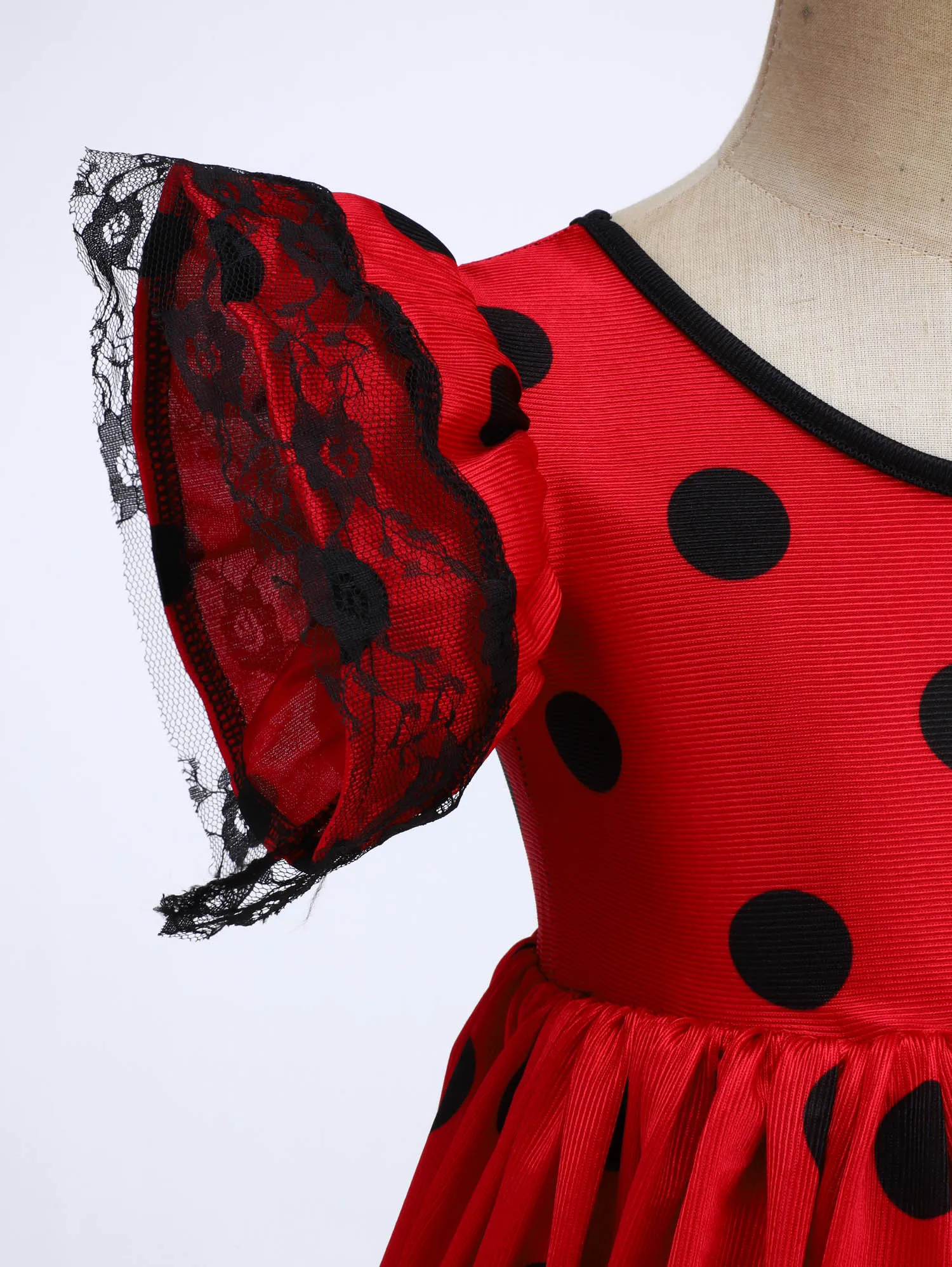 Children Girls Flamenco Dance Dress with Detachable Belt And Matching Fan Set Lyrical Ballroom Stage Performance Dance Costume