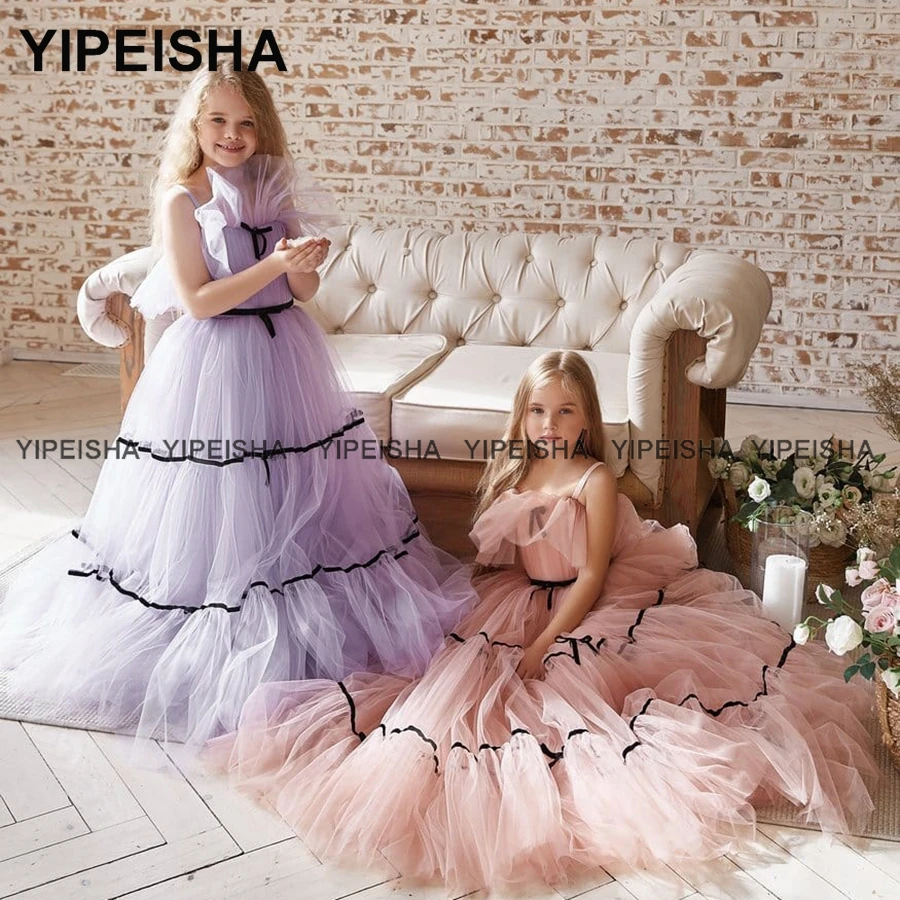 Yipeisha – robe princesse bouffante pour filles, robe à fleurs, blanc, rose, ivoire, première Communion, Mini robe de fête d'anniversaire pour enfants, 2021