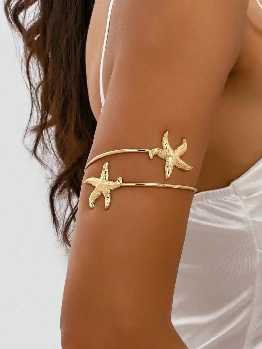 1pc Fashionable Casual Starfish Arm Cuff Bracelet, Beach Resort Accessory For Women