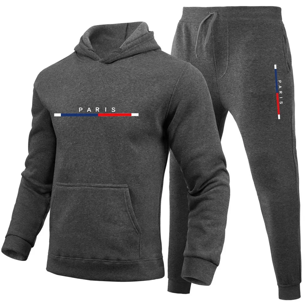 

Paris Print, Men's 2Pcs Outfits, Casual Hoodies Long Sleeve Pullover Hooded Sweatshirt and Sweatpants Joggers Set for Spring Fal
